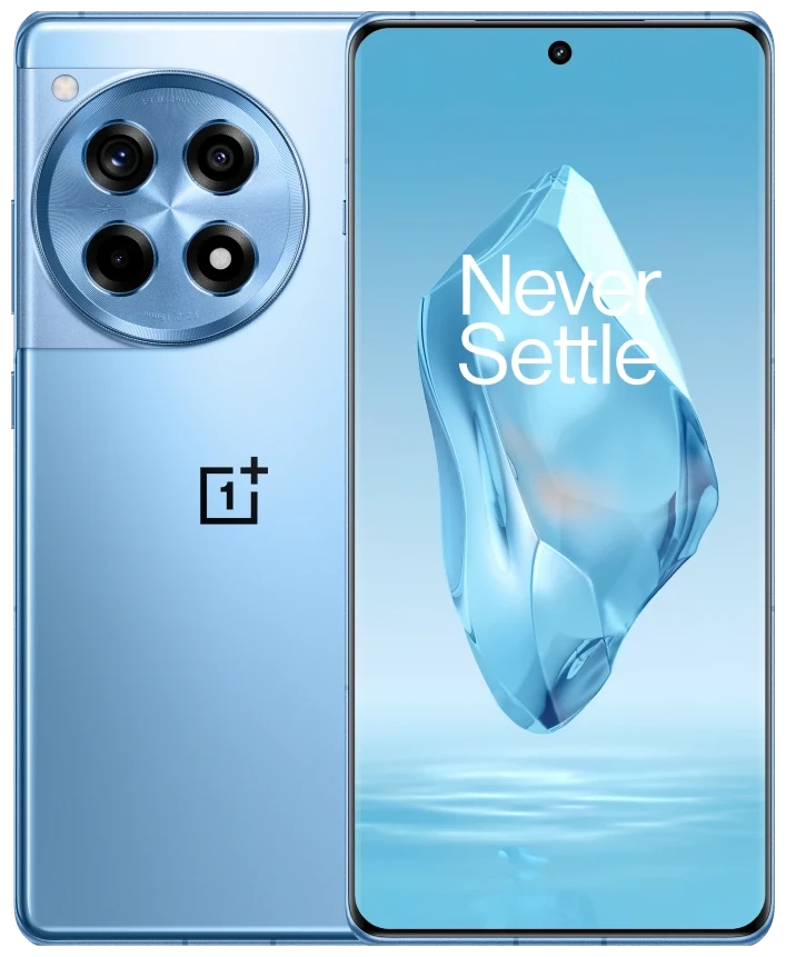 OnePlus 12R in Cool Blue, front and back views